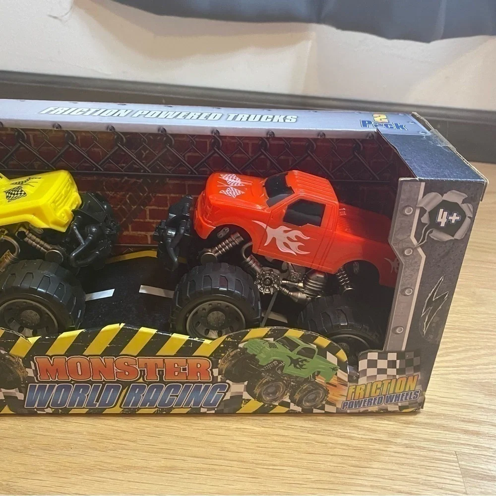 Monster Truck Push & Go World Racing Toys NEW Red Yellow Friction Powered Trucks